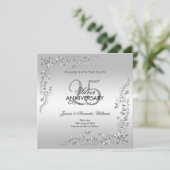 Stylish Silver Decoration 25th Wedding Jubileum Save The Date (Staand voorkant)