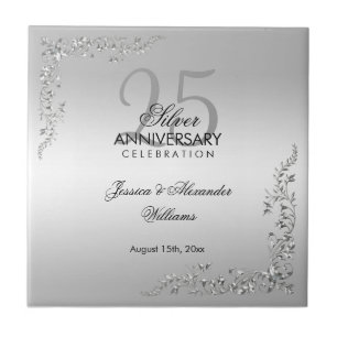 Stylish Silver Decoration 25th Wedding Jubileum Tegeltje