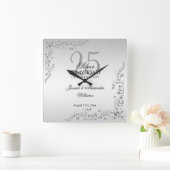 Stylish Silver Decoration 25th Wedding Jubileum Vierkante Klok (Huis)