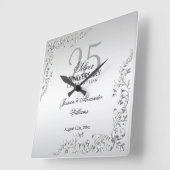 Stylish Silver Decoration 25th Wedding Jubileum Vierkante Klok (Hoek)