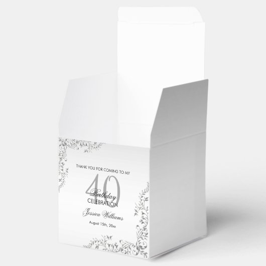 Stylish Silver Decoration 40th Birthday party Bedankdoosjes (Geopend)