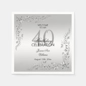 Stylish Silver Decoration 40th Birthday party Servet (Voorkant)