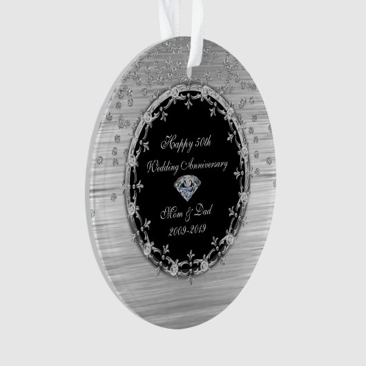 Stylish Silver Diamonds 50th Wedding Jubileum Ornament (voorkant)