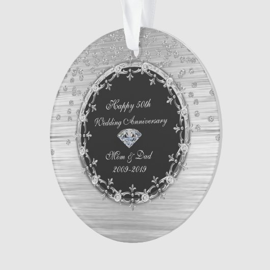 Stylish Silver Diamonds 50th Wedding Jubileum Ornament (voorkant)