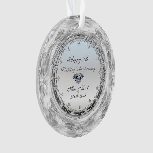 Stylish Silver Diamonds 50th Wedding Jubileum Ornament (voorkant)