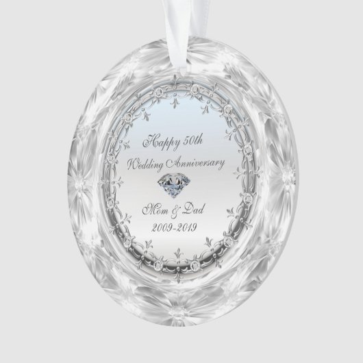 Stylish Silver Diamonds 50th Wedding Jubileum Ornament (voorkant)