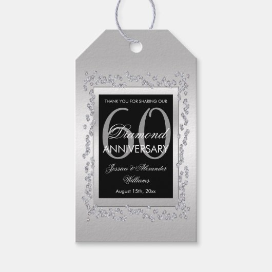 Stylish Silver Diamonds 60th Wedding Jubileum Cadeaulabel (Voorkant)