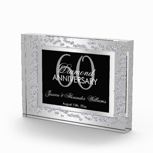 Stylish Silver Diamonds 60th Wedding Jubileum Fotoblokken (Rechts)