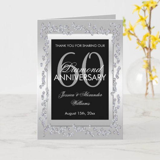 Stylish Silver Diamonds 60th Wedding Jubileum Kaart (Gele Bloem)