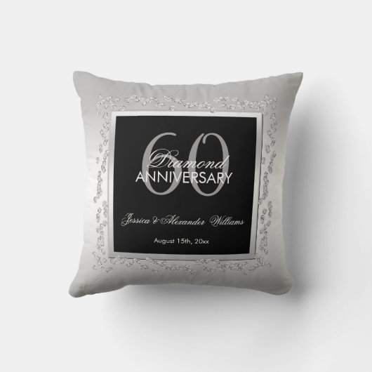 Stylish Silver Diamonds 60th Wedding Jubileum Kussen (Achterkant)