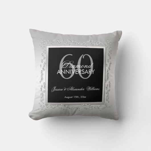 Stylish Silver Diamonds 60th Wedding Jubileum Kussen (Voorkant)