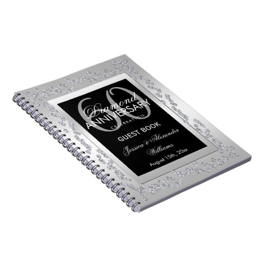 Stylish Silver Diamonds 60th Wedding Jubileum Notitieboek (Rechterzijde)