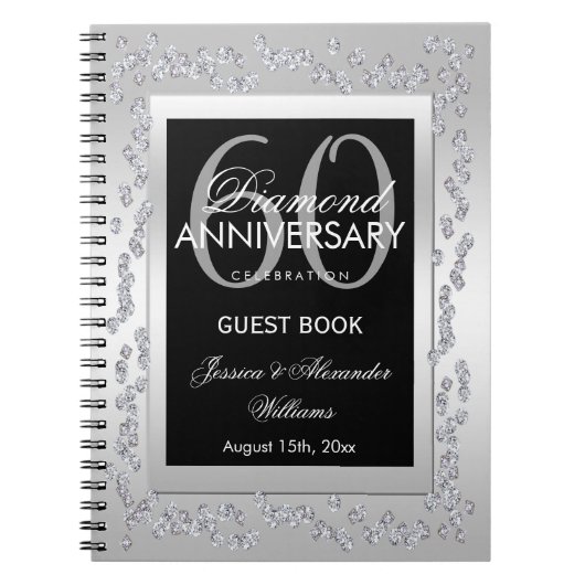 Stylish Silver Diamonds 60th Wedding Jubileum Notitieboek (Voorkant)