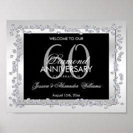 Stylish Silver Diamonds 60th Wedding Jubileum Poster