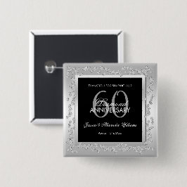 Stylish Silver Diamonds 60th Wedding Jubileum Vierkante Button 5,1 Cm