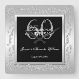 Stylish Silver Diamonds 60th Wedding Jubileum Vierkante Klok