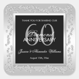 Stylish Silver Diamonds 60th Wedding Jubileum Vierkante Sticker