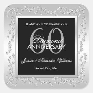 Stylish Silver Diamonds 60th Wedding Jubileum Vierkante Sticker
