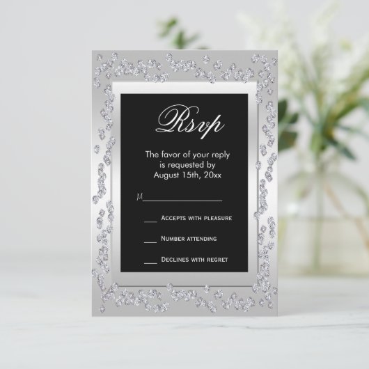 Stylish Silver Diamonds 60th Wedding RSVP (Staand voorkant)