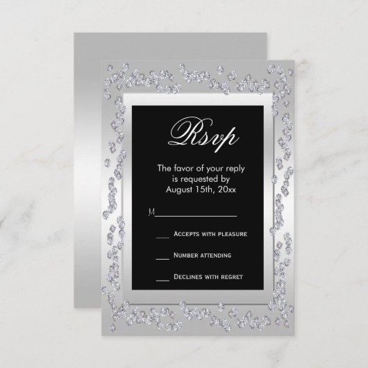 Stylish Silver Diamonds 60th Wedding RSVP (Voorkant / Achterkant)