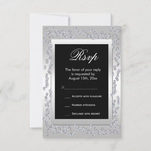 Stylish Silver Diamonds 60th Wedding RSVP Kaartje (Voorkant)