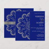 Stylish Silver Floral Mandala Wedding Invitation Kaart (Voorkant / Achterkant)