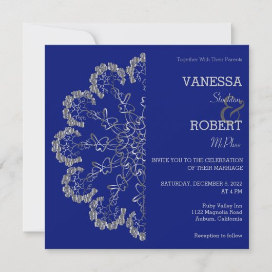 Stylish Silver Floral Mandala Wedding Invitation Kaart (Voorkant)