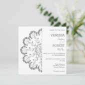 Stylish Silver Floral Mandala Wedding Invitation Kaart (Staand voorkant)