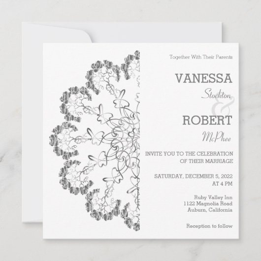 Stylish Silver Floral Mandala Wedding Invitation Kaart (Voorkant)