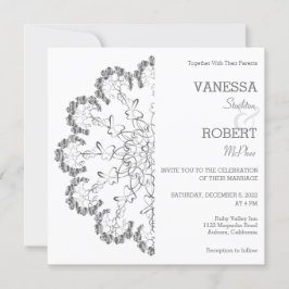 Stylish Silver Floral Mandala Wedding Invitation Kaart