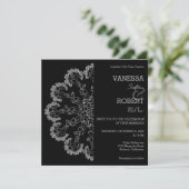 Stylish Silver Floral Mandala Wedding Invitation Kaart (Staand voorkant)