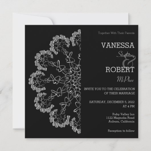 Stylish Silver Floral Mandala Wedding Invitation Kaart (Voorkant)