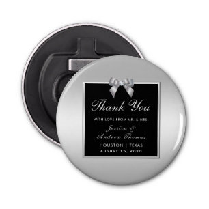 Stylish Silver Gem Bow & Black Wedding Button Flesopener