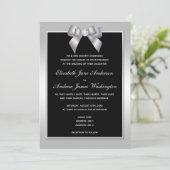 Stylish Silver Gem Bow & Black Wedding Kaart (Staand voorkant)