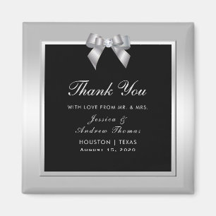Stylish Silver Gem Bow & Black Wedding Magneet