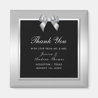 Stylish Silver Gem Bow & Black Wedding Magneet