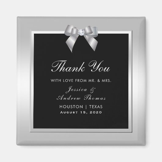 Stylish Silver Gem Bow & Black Wedding Magneet (Voorkant)