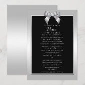 Stylish Silver Gem Bow & Black Wedding Menu (Voorkant / Achterkant)