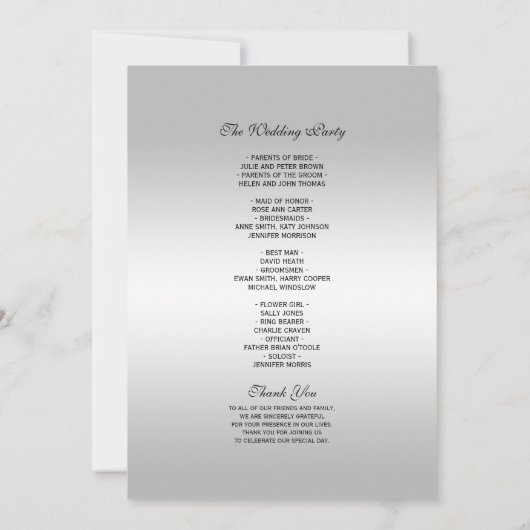 Stylish Silver Gem Bow & Black Wedding Program Kaart (Achterkant)