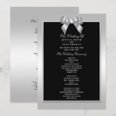 Stylish Silver Gem Bow & Black Wedding Program Kaart (Voorkant / Achterkant)