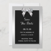 Stylish Silver Gem Bow & Black Wedding Save The Date (Voorkant)