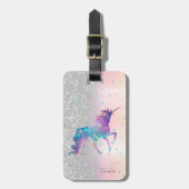 Stylish Silver Glitter Bokeh, Unicorn, Stars Bagagelabel (Voorkant verticaal)