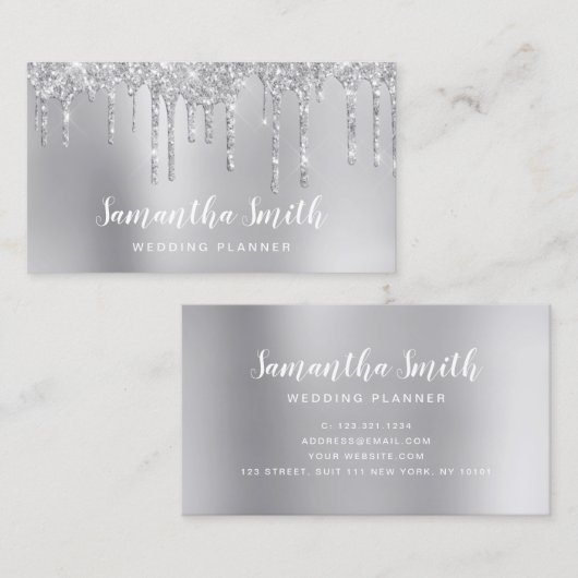 Stylish Silver glitter druist bruiloft planner Visitekaartje (Voorkant / Achterkant)
