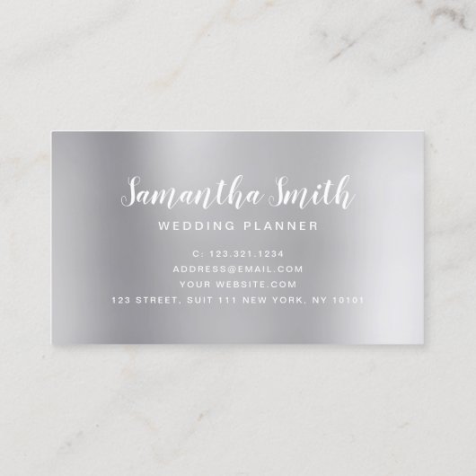 Stylish Silver glitter druist bruiloft planner Visitekaartje (Achterkant)