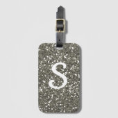 Stylish Silver Glitter Monogram Initiaal Bagagelabel (Voorkant (verticaal))