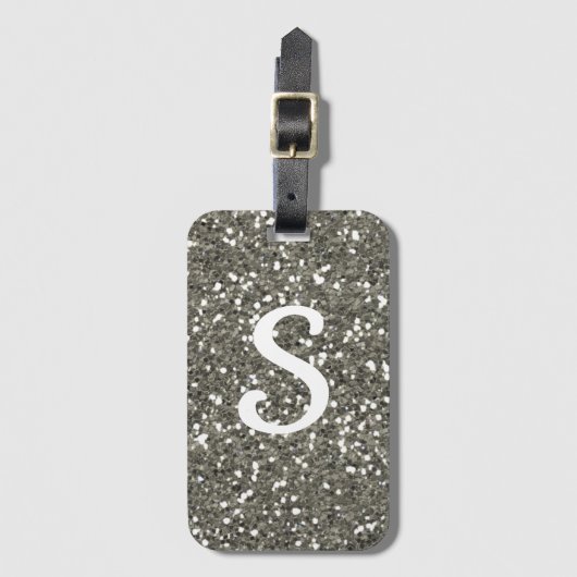 Stylish Silver Glitter Monogram Initiaal Bagagelabel (Voorkant (verticaal))
