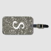Stylish Silver Glitter Monogram Initiaal Bagagelabel (Voorkant (horizontaal))