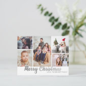 Stylish Silver Merry Kerstmis 5 Foto Collage Feestdagenkaart (Staand voorkant)