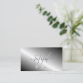 Stylish Silver Metal Sparging Diamonds Monogram Visitekaartje (Staand voorkant)