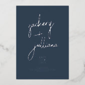 Stylish Silver Navy Blue Photo Save the Date Folie Uitnodiging (Voorkant)